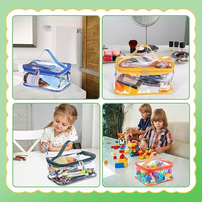 4 Packs Clear Toy Storage Bags, Colorful PVC Waterproof Toy Organizer with Zip Reusable Bags for Building Blocks, Board Game, Puzzles, Kids Books, Stationery
