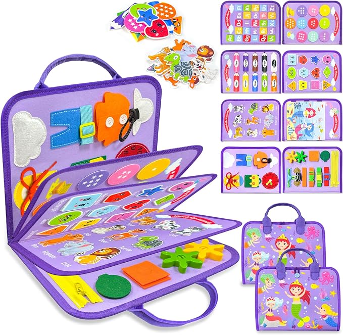 Walenty Busy Board Montessori Toys for Toddler Boy Girl Birthday Gifts, Busy Book Sensory Learning Toys for Toddlers, Educational Activities Airplane Car Travel Toy for Toddlers