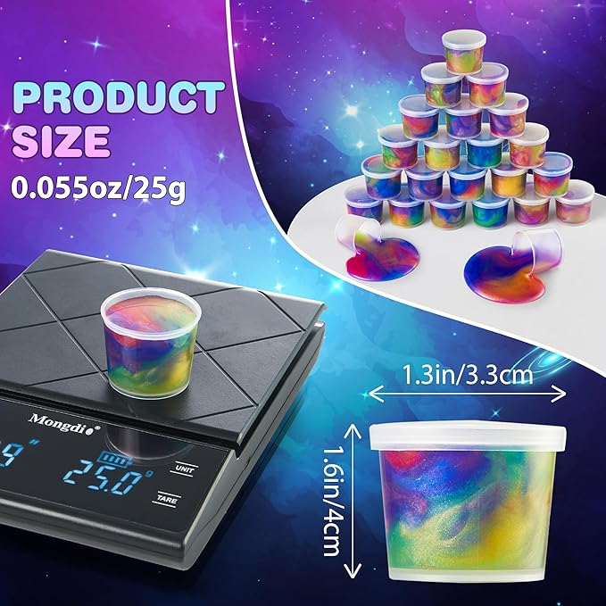24 Pack Galaxy Slime Party Favors for Kids Slime Cup Bulk Stretchy & Non-Sticky DIY Stress Relief Putty Toy Birthday Halloween Christmas Stocking Stuffers, Classroom Reward for Girls Boys