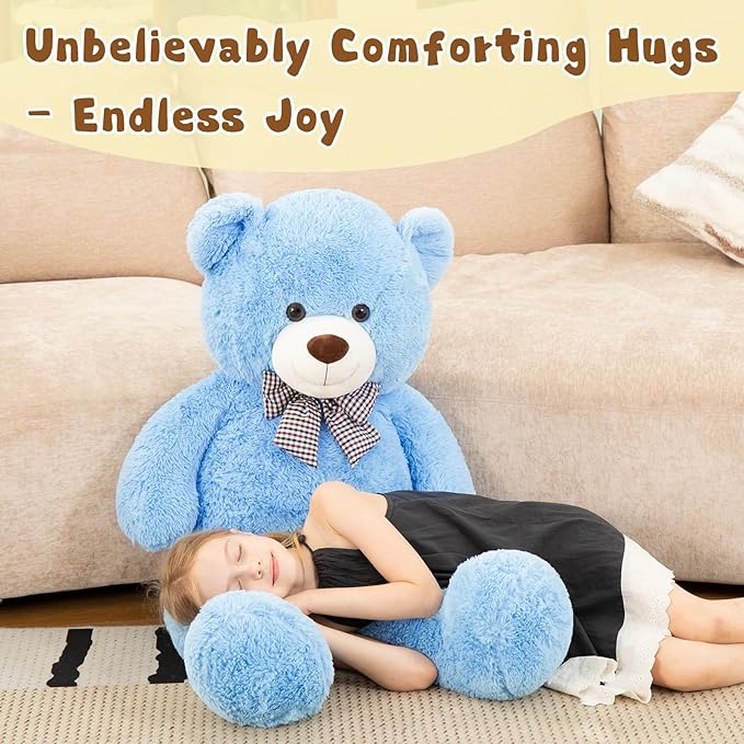 MorisMos Bow Tie Giant Teddy Bear 4 Feet, 47inch Stuffed Animal Big Teddy Bear Plush, Classic Girlfriend Boyfriend Gift on Birthday, Blue