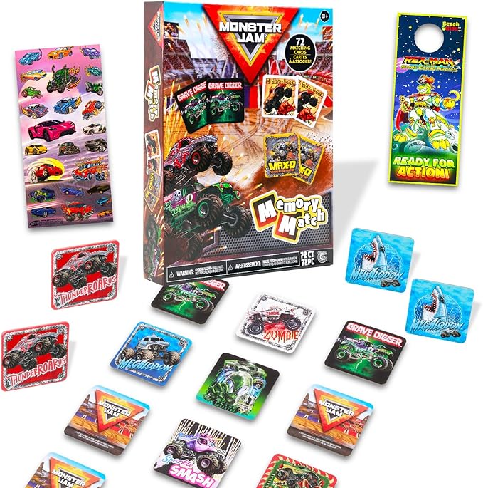 Monster Jam Memory Game Set - Educational Toy Bundle with Truck Card Matching Game Plus Stickers, More | Monster Jam Learning Toy for Boys, Kids