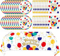 41Pcs Birthday Party Decorations Happy Birthday Colorful Balloons Disposable Paper Plates Napkins Tablecloth for Kid's Birthday Party Baby Shower Rainbow Multicolor Balloons Decor Supplies