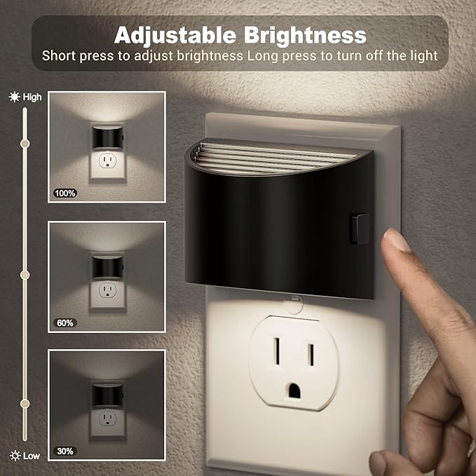 JandCase Night Light, Automatic Night Lights Plug into Wall,2 Pack Dusk to Dawn Sensor Nightlight, 5000K Brightness Adjustable Nightlight for Kids Bedroom Hallway Kitchen Decor