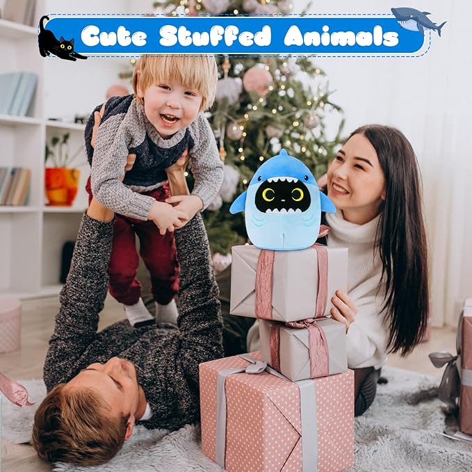 Black Cat Plush, Cute Shark Black Cat Stuffed Animal, Kawaii Soft Plush Toy for Kids, Great Birthday Gift Home Decor Toys Gift for Kids Girls Boys Adults (8 Inch)