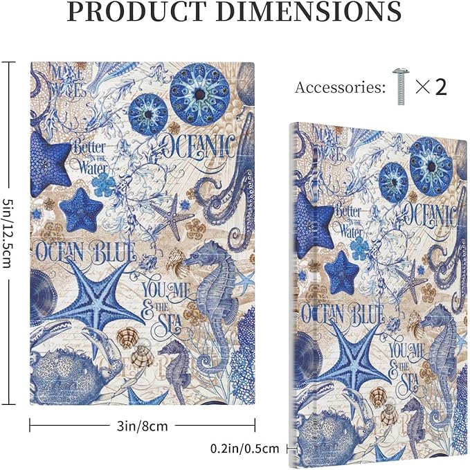 Light Switch Cover Plate Vintage Sea Blue Seahorse Starfish Octopus 1 Gang No Device Blank Electrical Wall Plates Faceplate Decorative Switch Plate For Kids Room Home Decor