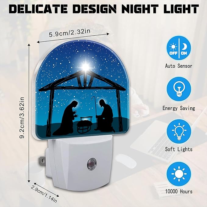 Nativity Night of Jesus Night Light for Kids,Christmas Christian Jesus Plug in Night Light with Dusk to Dawn Sensor, 0.5w Energy Saving Nightlight for Hallway Stairway Kitchen Bedroom