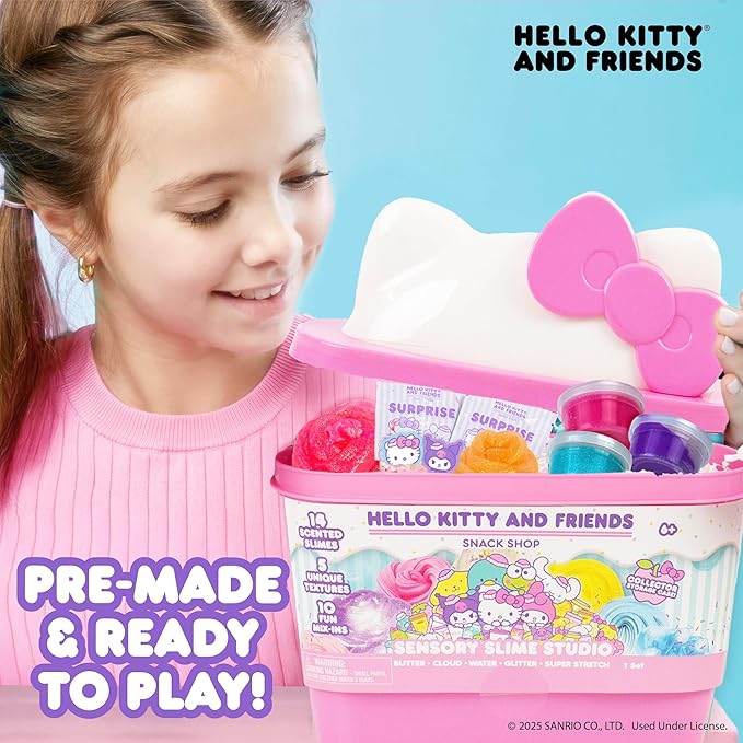 Horizon Group USA Sensory Slime Studio, Scented Slime Kit with Mix-Ins, Charms, and Storage Case, Hello Kitty and Friends