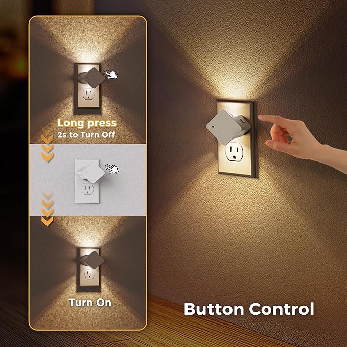L LOHAS LED Night Lights Plug into Wall,[2-PACK] Plug in Night Light with Light Sensor,Auto ON/OFF, Brightness Adjustable,Soft White 3000K,for Hallway Bedroom Bathroom