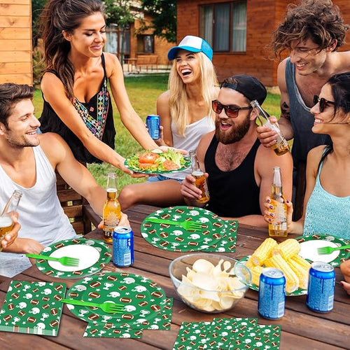 100 Pcs Football Party Plates Napkins Sports Rugby Party Decorations Disposable Paper Supplies Football Dessert Cake Dinnerware Tableware Football Theme Boys Baby Shower Birthday Party Favor Serves 25