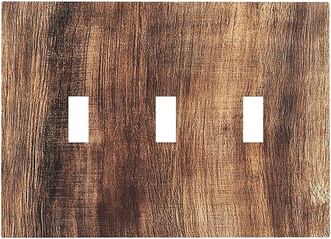 Decorative Switch Plates Vintage Rustic Brown Wood Grain 3 Gang Wall Plate Triple Toggle Light Switch Cover Faceplate Electrical Wall Panels for Bedroom Farmhouse Decor