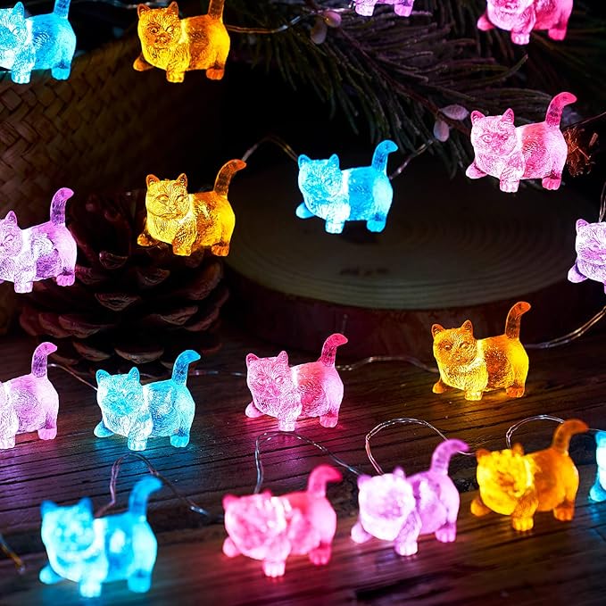 JASHIKA Cat String Lights Kawaii Deco Kitty Fairy Decorative Lights 10ft 30LED Battery Operated Novelty Lighting for Outdoor Wedding Camping Tent Baby Shower Bedroom Birthday Party