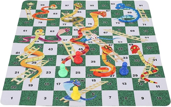 TOPINCN Snakes and Ladders Board Game Set, Rubber Portable Family Board Game for 2-4 Players with Simple Rules, for Home Office School Travel Picnic