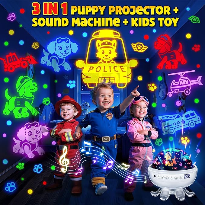 Kids Toys Puppy Projector│30 Soothing Sounds+4 Slides Sound Machine Baby Night Light Projector│93 Projections+31 Colors Puppy Toys for Boys Age 3-5│Girl Toys Toddler Toys│Story Projector Sound Machine