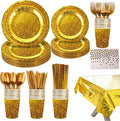 Sparkling Star Patterned Disposable Tableware Set, 201 Pieces, Tablecloths, Cutlery, Napkins, Cups, Straws, Plates for Parties, Birthdays, Graduations, Kids Events. 25Guest (Gold)