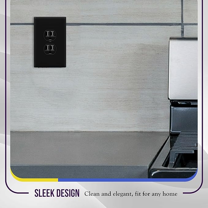 ENERLITES Duplex Receptacle Outlet Wall Plate, Jumbo Electrical Outlet Cover, Gloss Finish, Oversized 1-Gang 5.51" x 3.50", Polycarbonate Thermoplastic, 8821O-BK, Black