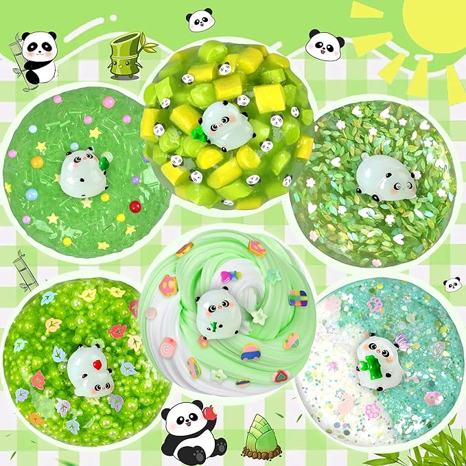 Panda Slime Kit 6×100ml, 20oz Total, Cloud, Butter, Clear & Glow in The Dark Slime Variety Pack for Kids & Adults, Stress Relief Sensory Toys, Fun Birthday Halloween