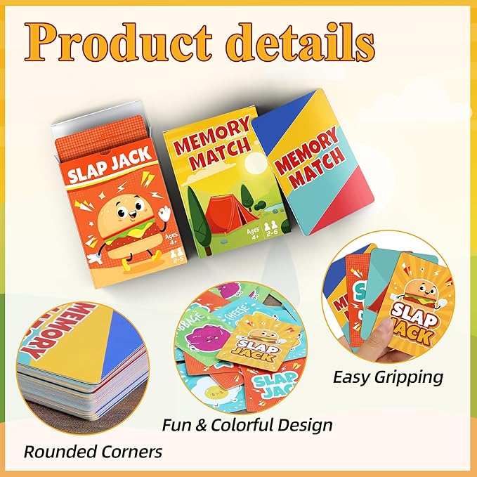 Card Games,Card Game for Kids Toddlers Adults,2 Decks of Classic Fun Card Game for Game Nights and Family Gatherings,Great Gifts for Birthday Holiday Easter Basket Stuffers (Slap Jack & Memory Match)