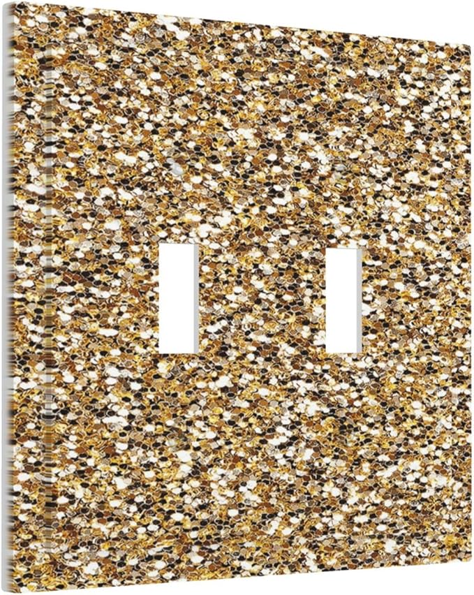 Decorative Switch Plate Covers Gold Glitter Sequins 2 Gang Double Toggle Light Switch Cover Plate Electrical Wall Plate Outlet Cover Outlet Light Switch Cover for Bedroom Cabin Decor