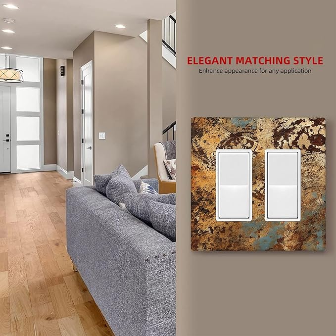 Outlet Covers Shabby Old Rusty Antique Brass Copper Print 2 Gang Double Rocker Light Switch Cover Plate Decorative Wall Plate GFCI Socket Cover Electrical Switch Plate Covers for Kitchen Home