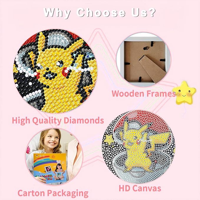 KOJEFCV Cartoon Diamond Art Painting Kits for Kids with Frame,Cartoon Diamond Art for Kids Ages 4-8-12,Easy Gem Kit Kid with Beautiful Package for Gift Home Wall Decor(7x7inch)