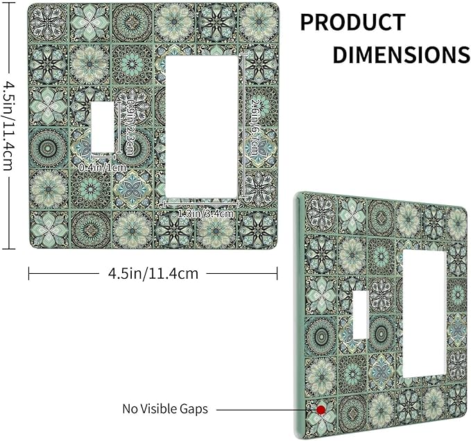 Moroccan Mandala Tile Floral Talavera Tiles Outlet Covers 1 Toggle 1 Rocker Combination Decorative Wall Plate Electrical Switch Plates Light Switch Cover Plate for Bathroom Kitchen Decor
