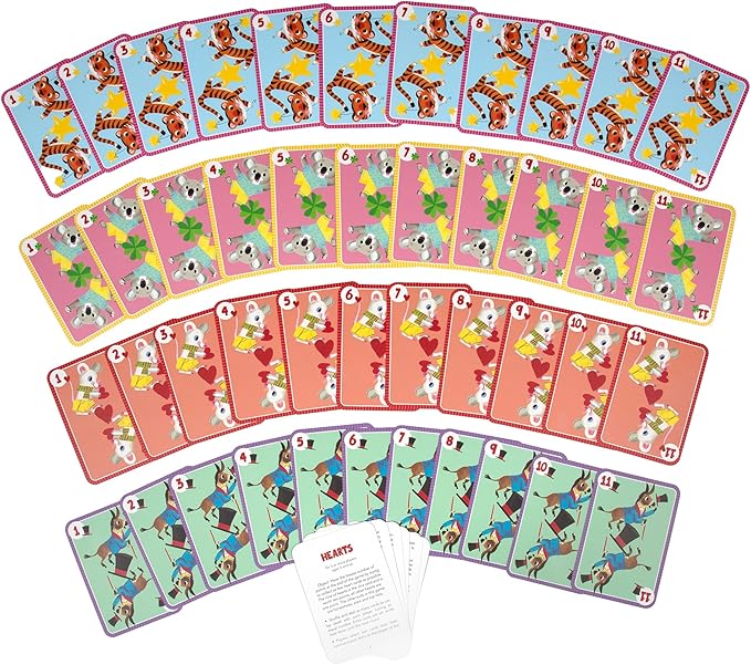 eeBoo Hearts Playing Card Game - 50 Animal Themed Cards, Classic Trick-Taking Card Game, Durable Oversized Cards, Screen-Free Fun, Ages 5+