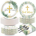 Naozinebi 200Pcs God Bless Baptism Plates Napkins First Holy Communion Party Tableware Set Christening Ceremony Dinnerware Confirmation Paper Plates for Mi Bautizo Baby Shower Decor Supplies Serve 50