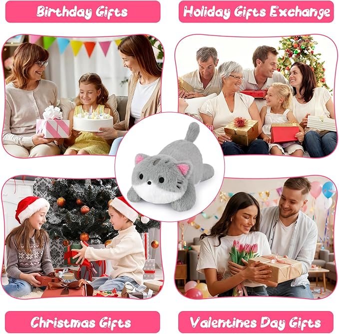 Weighted Cat Stuffed Animal,10inch Kawaii Weighted Stuffed Animals,Realistic Gray Cat Plush Toy Soft Huggable Weighted Plush Pillow for Kids Girls Boys