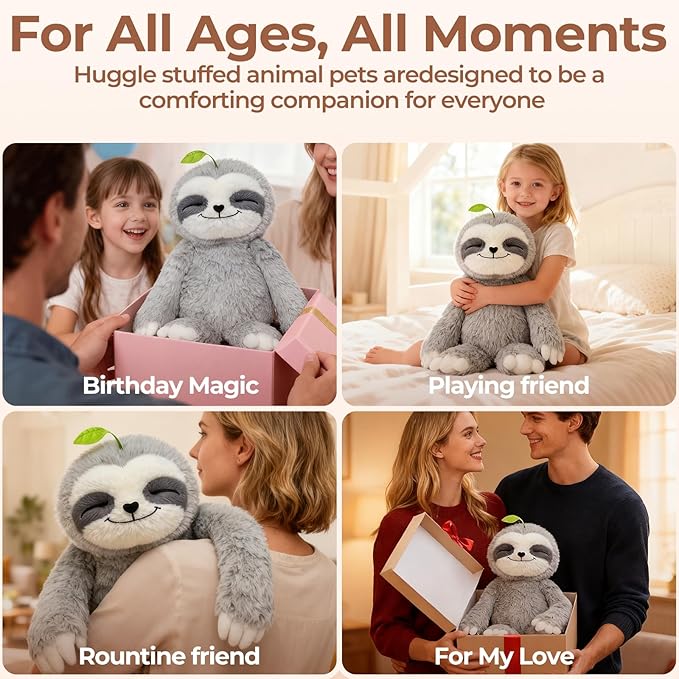 Mewaii 4 Lbs Weighted Stuffed Animals with Heating Pad- Heavy Belly & Limbs, 15" Sloth Heated Plush for a Realistic Hug, Super Soft Fluffy Plush Toy for Kids