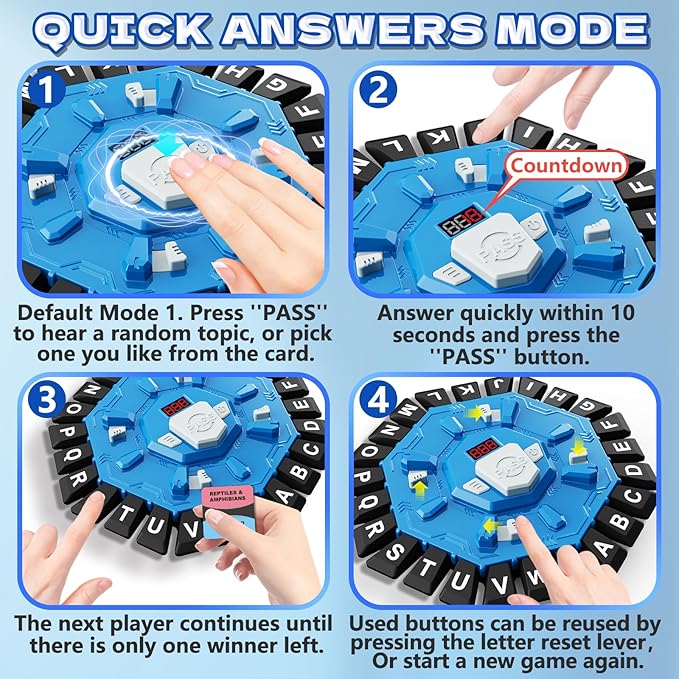 Resflycheng Word Game Family Board Game with Digital Display Timer and 2 Categories Modes Fun Fast-Paced 24-Letter Game for Learning Party Interactive (Blue)