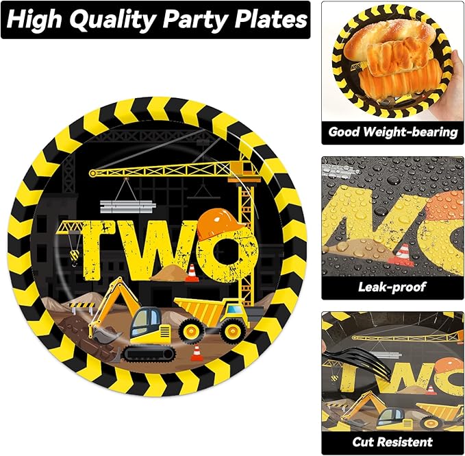 100 Pcs Construction Party Plates and Napkins Set Construction Truck Birthday Party Decorations Supplies Tableware Construction Themed Party Favors for Birthday Party Decorations Serves 25