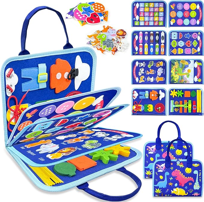 Walenty Busy Board Montessori Toys for Toddler Boy Birthday Gifts, Busy Book Sensory Learning Toys for Toddlers, Educational Activities Airplane Car Travel Toy for Boys