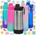CHILLOUT LIFE 17 oz Kids Insulated Water Bottle for School with Leakproof Spout Lid and Cute Waterproof Stickers, Personalized Stainless Steel Thermos Flask Metal Water Bottle for Girls & Boys