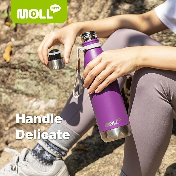 Water Bottle 17 oz Stainless Steel Vacuum Insulated Sports Flask Reusable Metal Leak Proof Travel Water Bottle for Women, Cola Shape BPA Free(Pink)