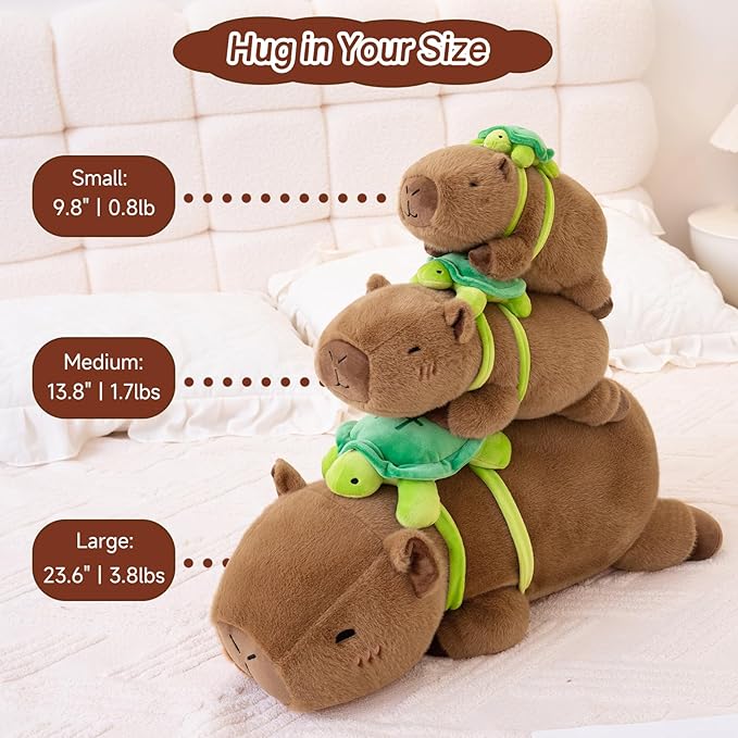 SQEQE Weighted Stuffed Animals Capybara Plush, Weighted Capybara Stuffed Animals with Turtle Backpack, Soft Pillow Toy for Kids Adults, Valentines Gifts, Birthday Presents 13.8 Inch, 1.7 Lbs