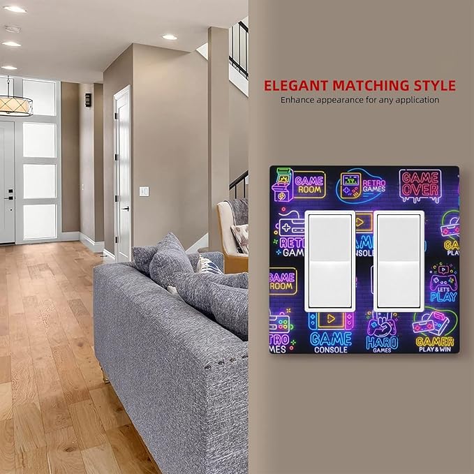 Games Funny Double Gang Rocker Decorative Light Switch Cover, 2-Gang Wall Plate Outlet Cover