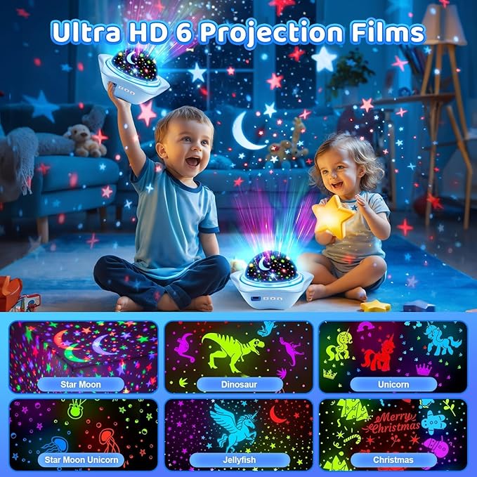 One Fire Night Light for KidsToys, 6 Films+78 Lighting Modes Star Projector,Rechargeable Night Light Projector,360°Rotion Star Lights for Bedroom Decor,Birthday Gifts for Kids Baby Sensory Toys Autism
