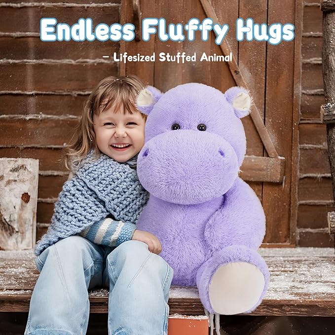 BENINY Giant Humongous Hippo Stuffed Animal, 36" Oversized Plush, Soft Hug Cute Jumbo Hippo Toy Plush Gift for Kids, Purple