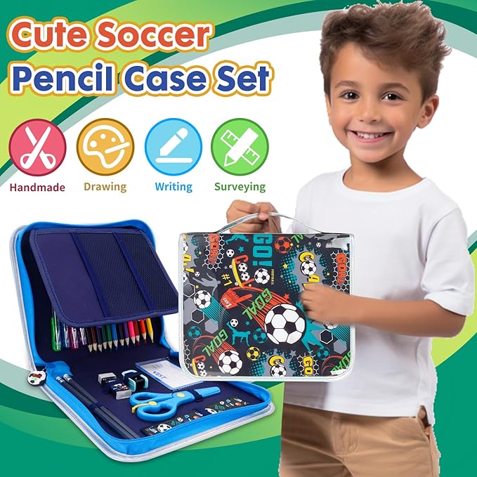 Washable Markers Set with Glitter Pencil Case, Art Supplies for Kids Ages 4-6-8, Arts Crafts Travel Coloring Kit for Boys 4 5 6 7 8 Year Old Birthday Gifts