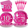 Grencian 96Pcs 10th Birthday Decorations for Girls Hot Pink 10th Birthday Party Plates Disposable Double Digits Paper Tableware for Girl 10 Year Old Happy Birth-day Party Supplies, Serves 24