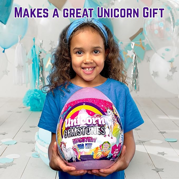 GirlZone Unicorn Gemstones Discovery Dig Kit, 13 Gemstone Dig with Slime and Precious Gems, Gift-Ready DIY Bracelet Kit, STEM Craft for Kids Age 12-14, Perfect for Valentine Gifts