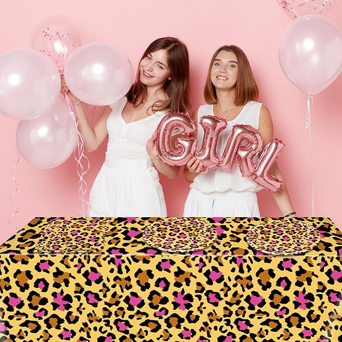 41PCS Pink Leopard Print Birthday Party Decorations Cheetah Party Decorations Tableware Dessert Plates Napkins,Cheetah Print Table Cloth for Safari Animal Leopard Theme Birthday Party Supplies