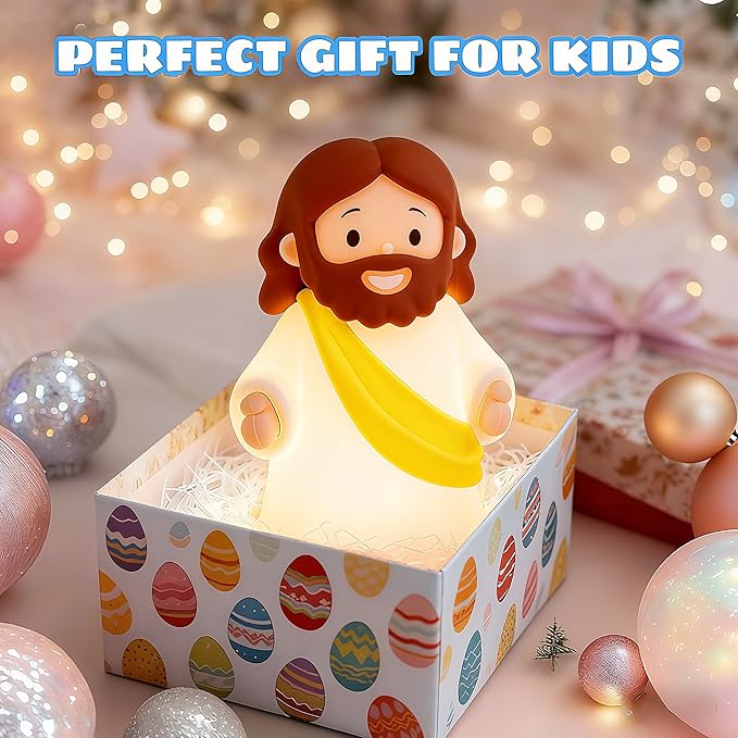 magical JD Little Jesus Night Light, Mini Silicone Jesus Lamp, Dimmable Rechargeable Touch Bedside Lamp for Nursery & Kids, Ideal Religious Gift for Christmas, Easter and Baptism(Yellow)