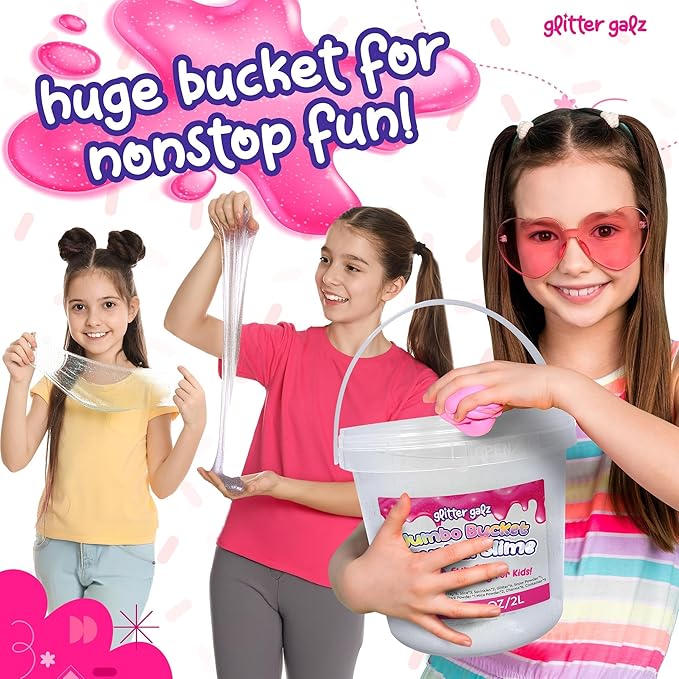 2 LB Large Bulk Glassy Clear Slime Bucket Toy for Kids Premade Crystal Slime Pack with Add-Ins and Charms Sensory Toy Bulk Slime Kit for Girls Ages 7-12, Easter basket filler