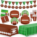 99PCS Football Party Tableware Supplies,Set of 24 Football Plates Napkins Cups,11.8in Football Shaped Disposable Paper Plates,Banner and Touchdown Tablecloth for Birthday Gameday Tailgate Decoration