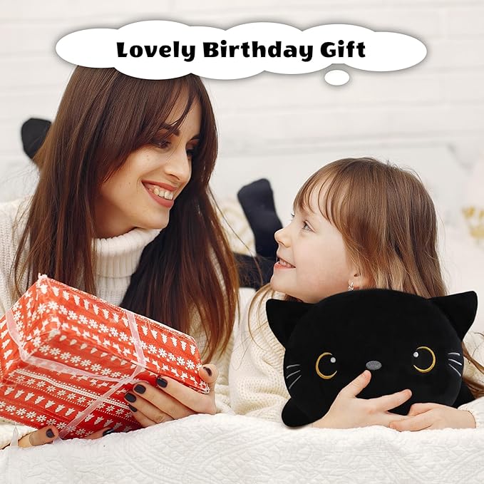 Finebee Weighted Black Cat Stuffed Animals, Cute Weighted Black Cat Plush, Soft Stuffed Weighted Plushie Pillow Gifts for Girls Boys(13.8" 1.6Lbs)