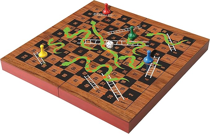 Ambassador Merchant Folding Wood Snakes & Ladders Set, Brown, Tg1903, L