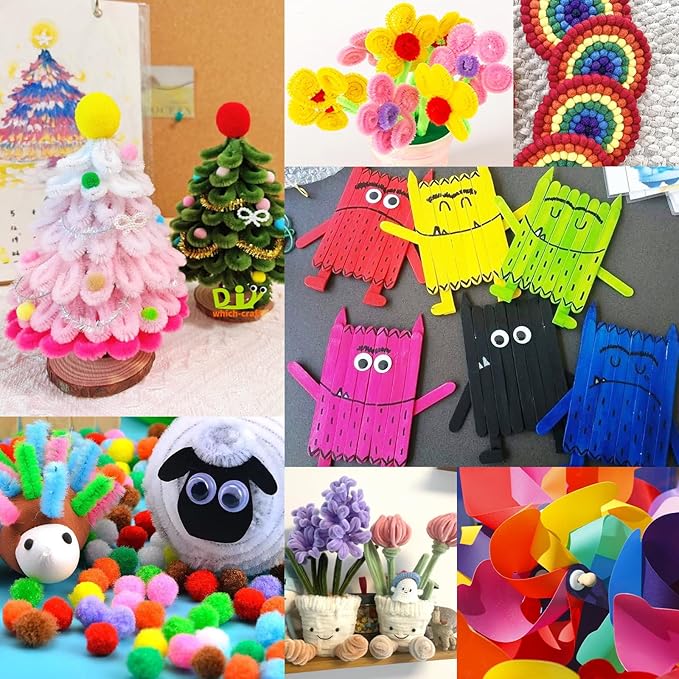 FUNZBO Arts and Crafts Supplies for Kids - Toddlers Craft Kit with Glitter Glue Stick,Pipe Cleaners Pom Poms Craft Tools, DIY School Supplies Kit, Girls Toys, Birathday Gifts for Girls Boys Age 4+