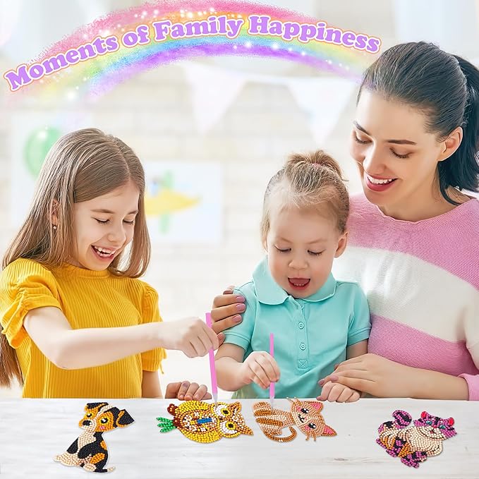 YiConfety Diamond Painting Kits, Kids Diamond Art Gift, Gem Art Kits for Girls Birthday, Arts and Crafts for Kids Ages 6 8 10 (Animal)