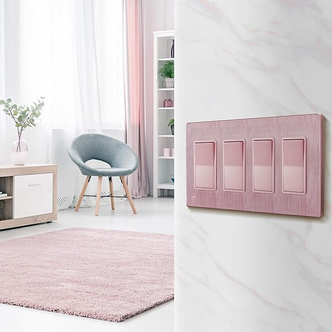 ENERLITES Elite Series Screwless Decorator Wall Plate Child Safe Outlet Cover, Gloss Finish, Size 4-Gang 4.68" H x 8.30" L, Unbreakable Polycarbonate Thermoplastic, SI8834-BRG, Brushed Rose Gold